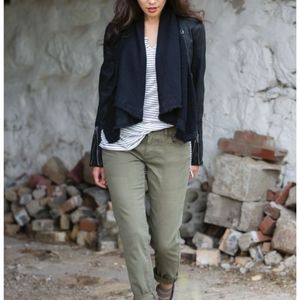 Free people black jacket coated denim front draped knit detail sz.0